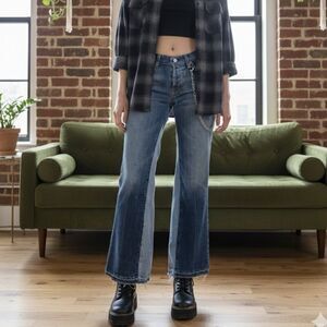 7 For All Mankind Patchwork Panel Wide Leg Jeans in Dark & Light Wash | Size 26